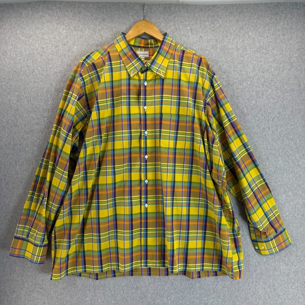 Maus & Hoffman Mens Size XXXL Button-Up Shirt Multicolor Yellow Purple Plaid